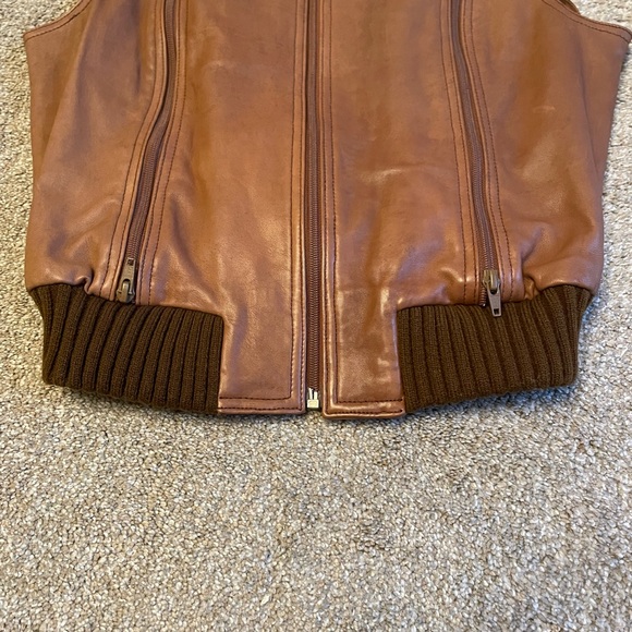 VTG Moda International Brown Leather Vest with Faux Fur Size M Aviator Bomber - Picture 6 of 13